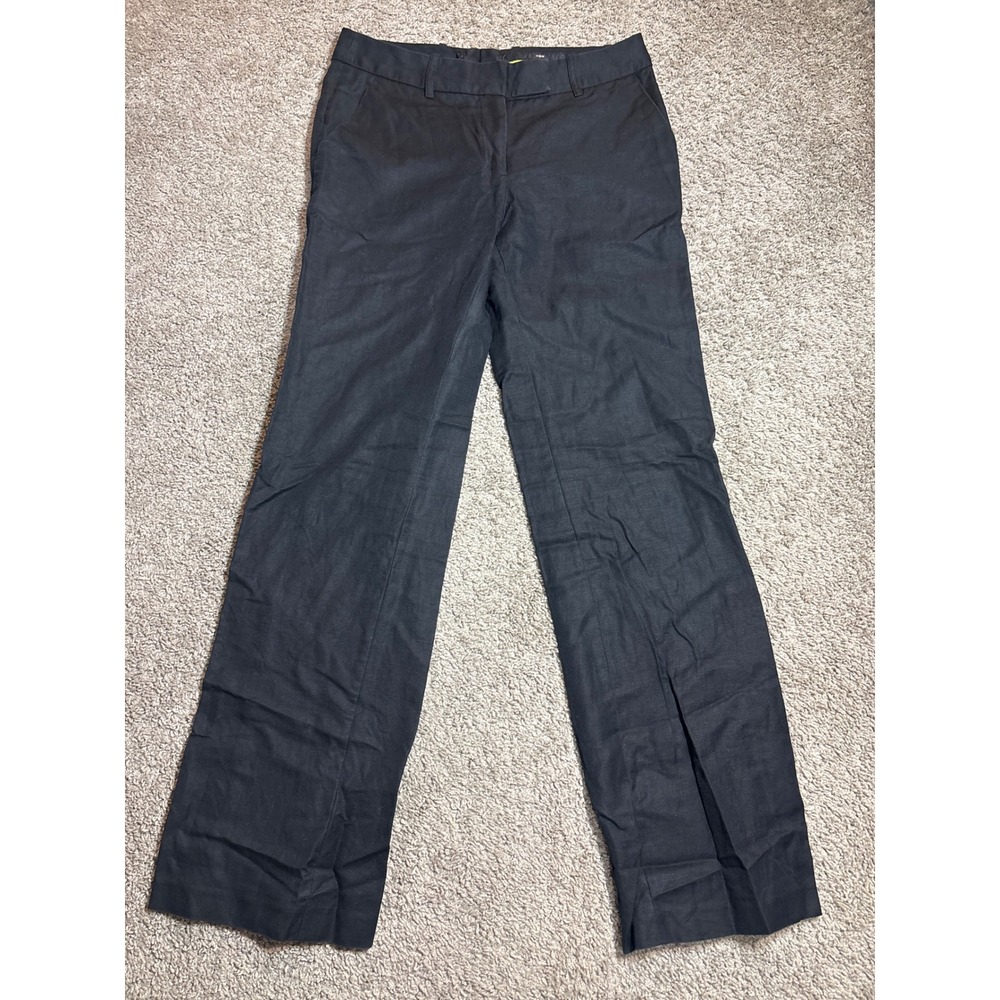H&M Black Linen Blend Straight Leg Trousers Pants Womens Size 6